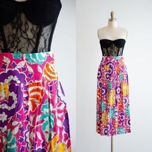 rainbow midi skirt 80s 90s vintage hot pink batik‎ skirt
